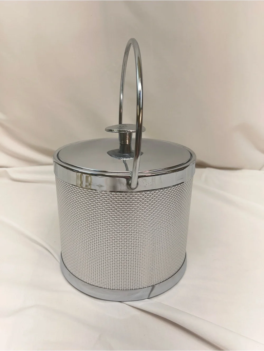 MCM Serv-Master Textured Ice Bucket with Handle - Silver Vintage